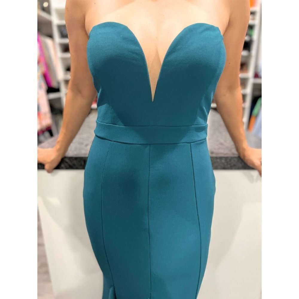 NWT Symphony Teal Green Ruffled Strapless Formal Gown $178 - Picture 3 of 11